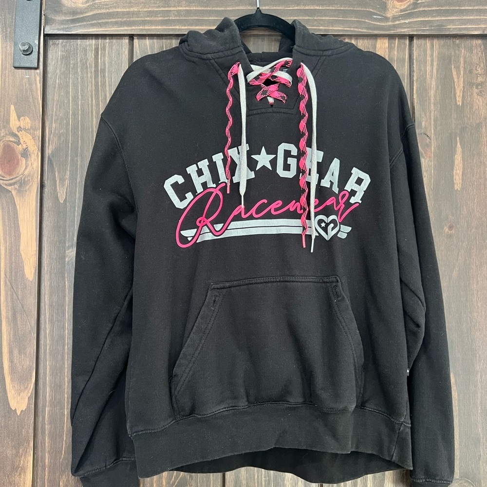 Black Hoodie with Pink and White Accents
